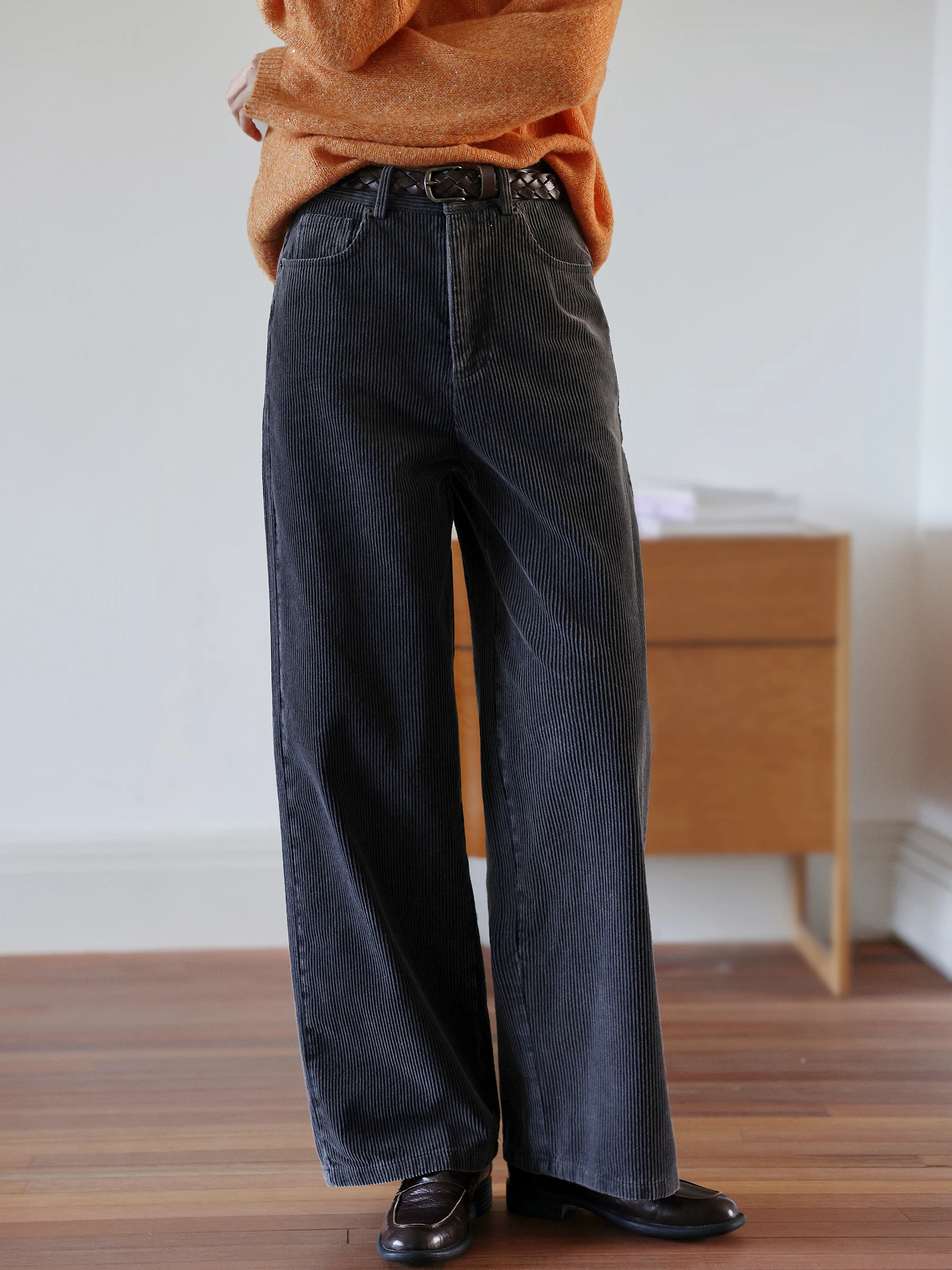 

MUNNS 00% Combed Cotton Denim Fce Vintage Waed Corduroy Straight Leg Wide Pants Loose Long Trousers Ladies Casual Pants