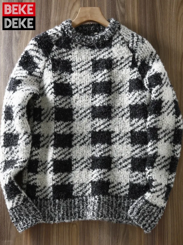 Retro Mens Pullover Sweater Rround Neck Knitted Tops Long Sleeves Mixed Color Fashion Male Knitwear
