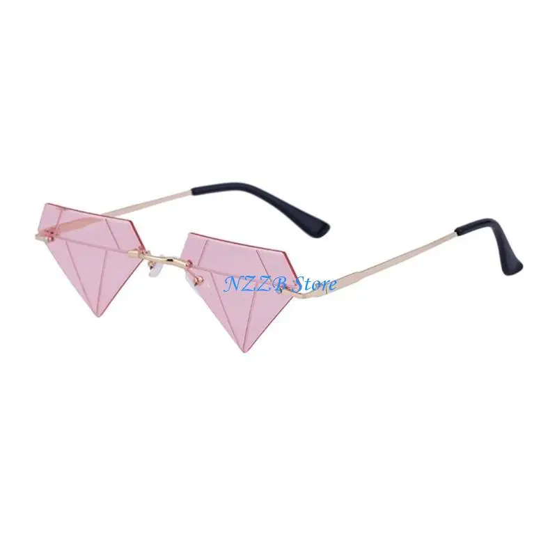 

T21F Women Rimless Sunglasses Triangle Diamond Shaped Sunglasses Frameless Sunglasses