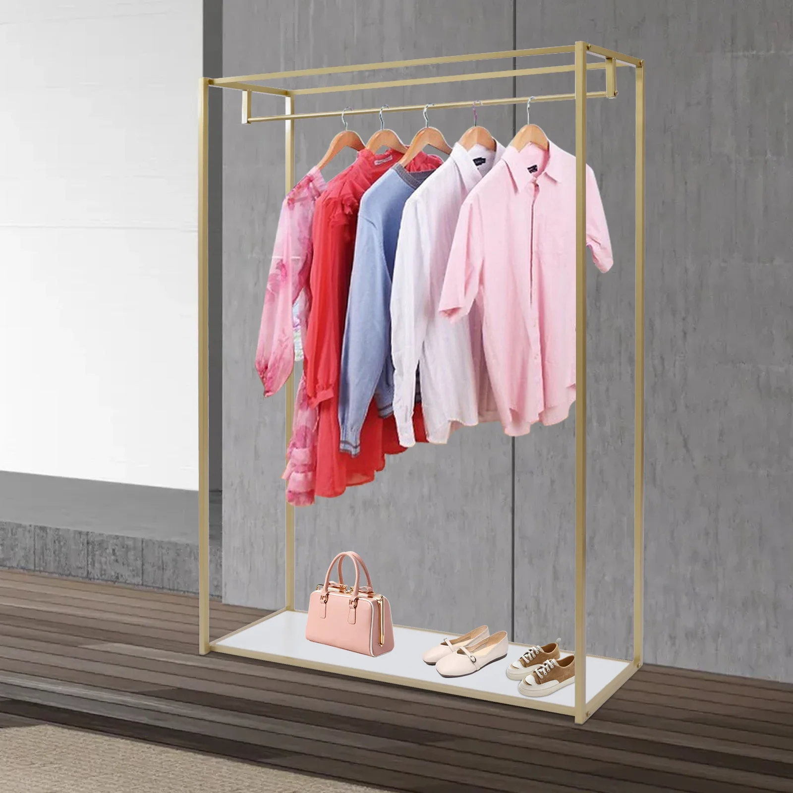 Heavy Duty Gold Metal Garment Rack Wedding Dress Retail Studio Display Stand Floor-Standing Clothing Rack