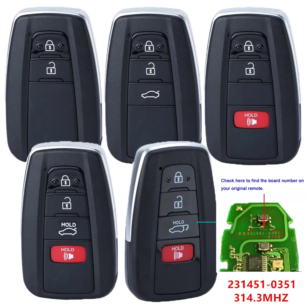 KEYECU Replacement Smart key Keyless FOB 314.3 MHZ HYQ14FBC 231451-0351 For Toyota RAV4 Camry Highlander Prius Avalon 2018-2021