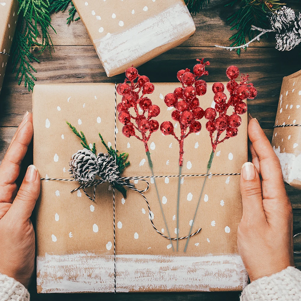 

24 Pcs Arrangements Sequin Berries Decoration Xmas Party Christmas with Red Plastic Foam Berry Branch Banquet