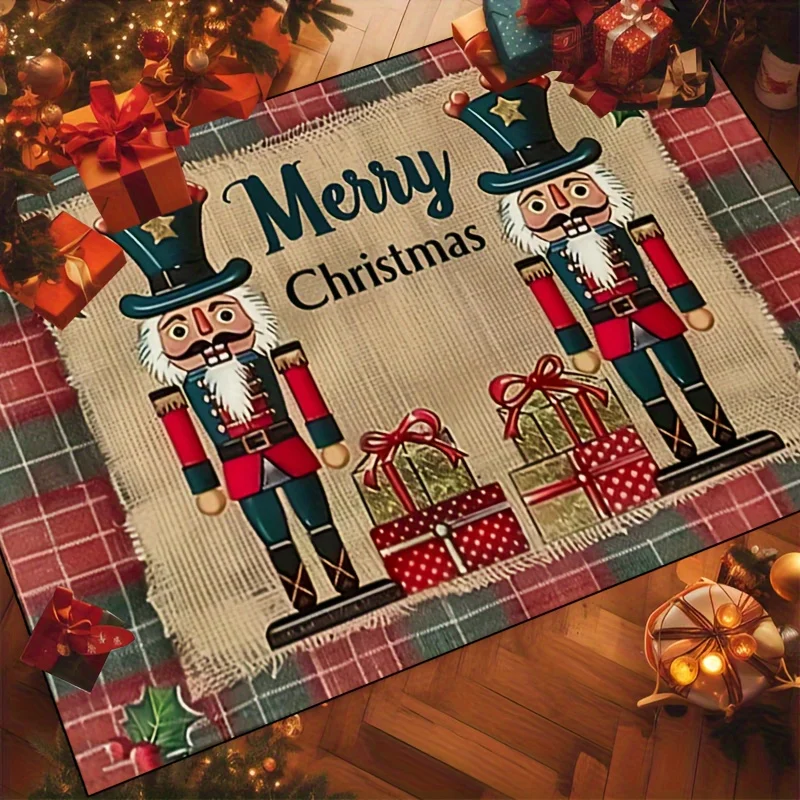 VIKAMA Christmas Nutcracker Entry Door Mat Entryway Non Slip Easy To Clean Floor Mat Christmas Day Decoration Welcome Mat