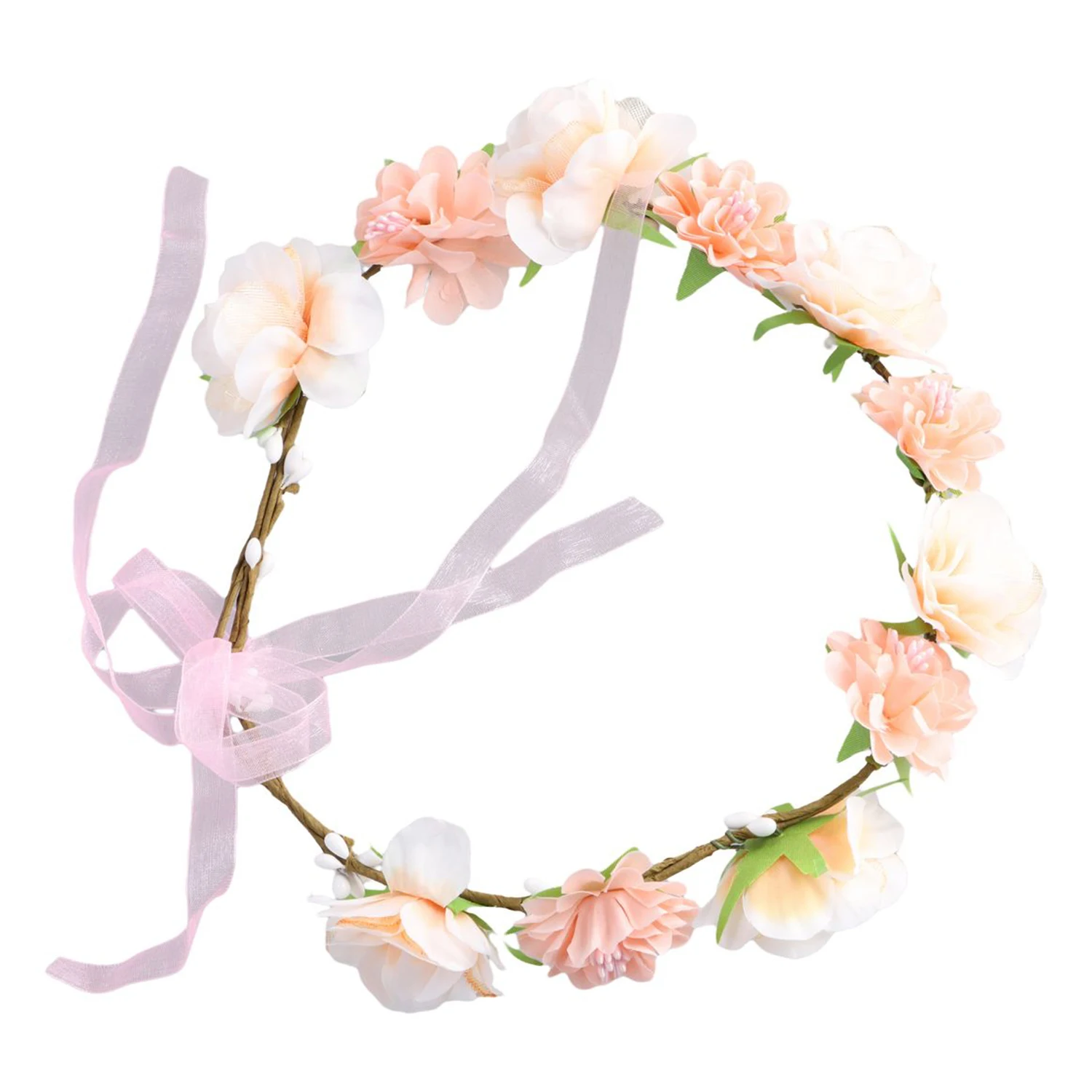 1pc Women Floral Wreath Red Rose Flower Crown Girls Bohemia Garland Headpiece with Adjustable Ribbon Bridal Wedding Accessories