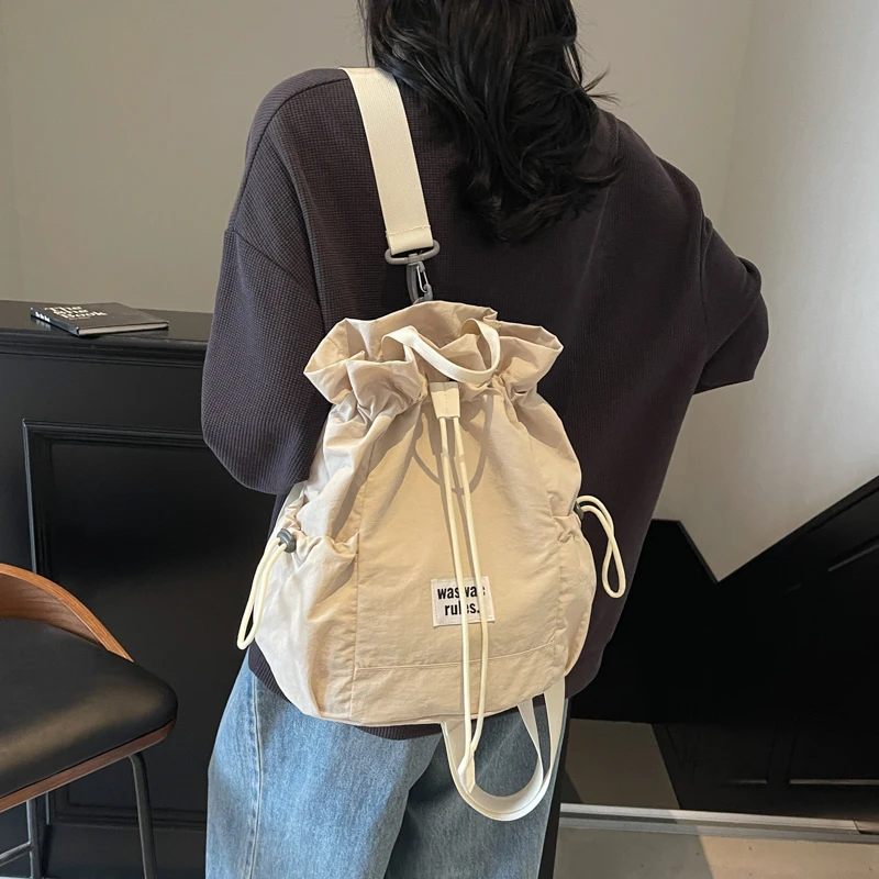 LINKERKANT Dames Kleine Zachte Groene Trekkoord Doek Rugzakken 2025, Zomer Mode Rugzak Meisjes Schooltas Leuke Rugzak