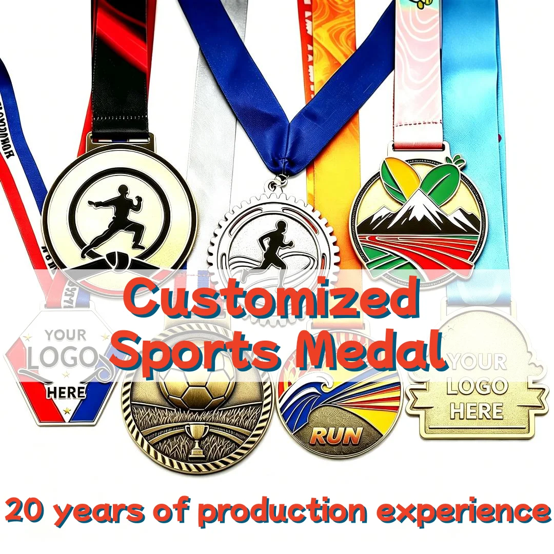 Customize Your Own Logo Medal with Color Ribbon Enamel Metal Sports Award Medals for Sports Competition Events