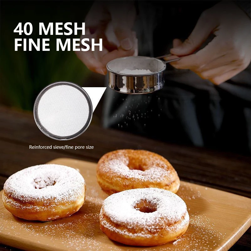 

Stainless Steel Sieve Round Powder Sifter Cocoa Powder Mini Flour Sifter Handheld Powder Sprinkler Baking Household Filter Mesh