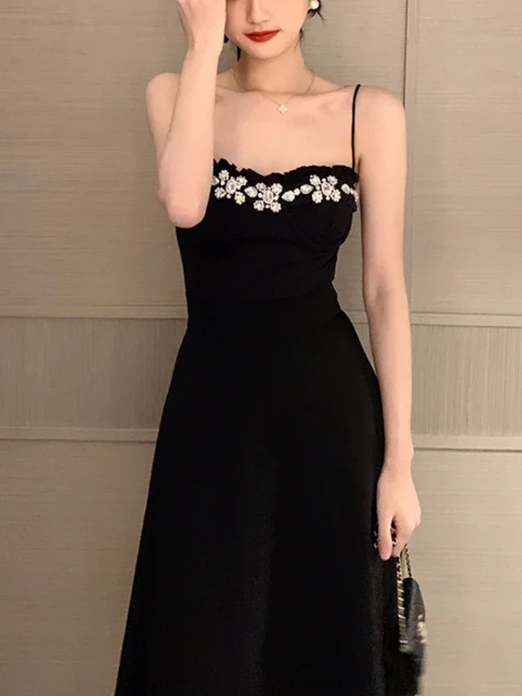 Black Backless Strap Dress Women Sexy Party Elegant Retro Midi Dresses Slim Designer Chic Holiday Casual Hepburn Dress 2022 New