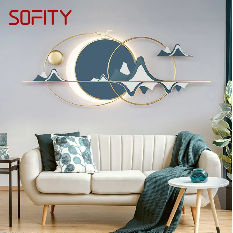 

SOURA Modern Blue Wall Picture Lights Creative Hill Landscape LED Sconce Lamp Background Decor for Living Bedroom