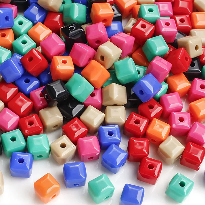 100 Stück 7mm Bunte Würfel-Acrylperlen, Gemischte Quadratische Lose Perlen für DIY-Schmuckherstellung, Armbänder, Bastelzubehör, Leuchten im Dunkeln – Detail 6