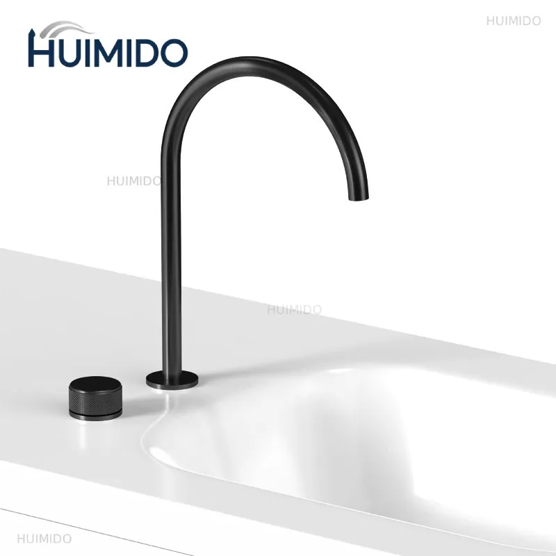 Tuqiu Black Basin faucet Bathroom Faucet two holes bathroom Sink faucet Brushed sink tap rotating widespread basin Tap