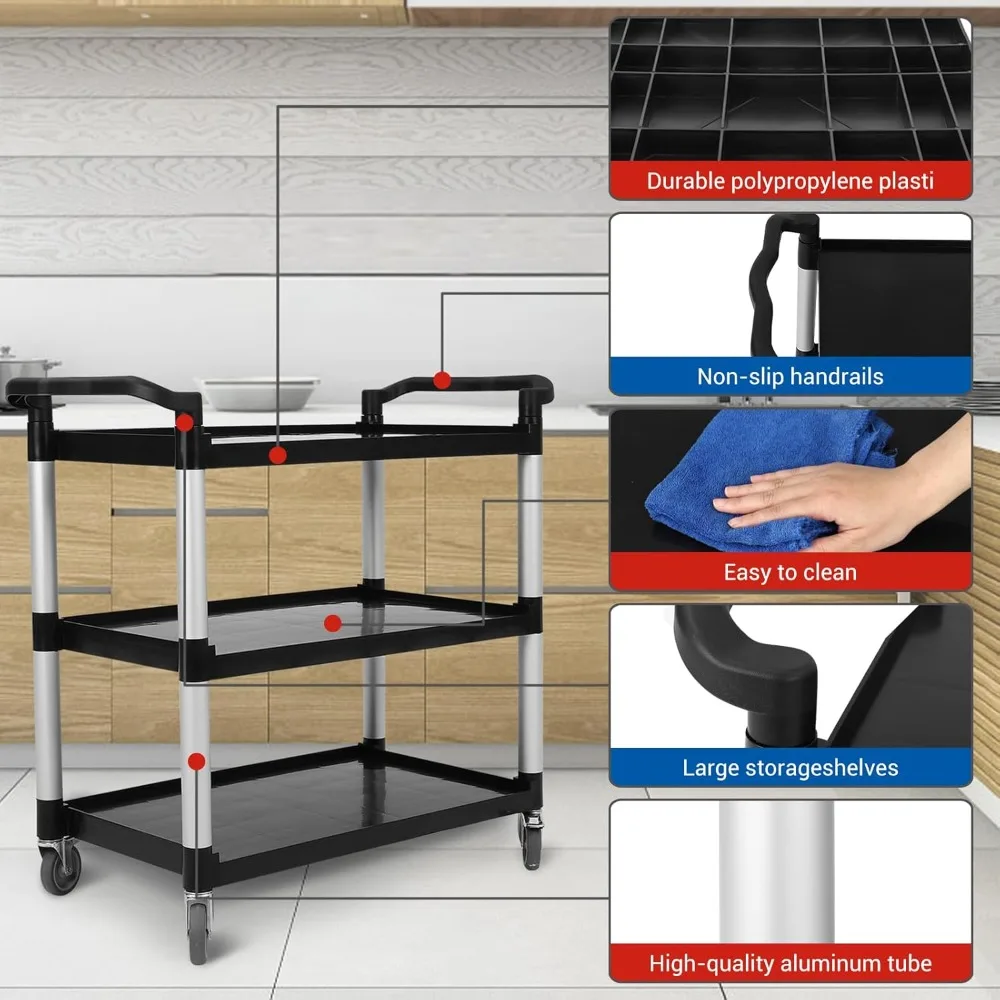 عربة أدوات بلاستيكية شديدة التحمل مكونة من 3 طبقات مع عجلات، مثالية لخدمات الطعام والاستخدام التجاري #5