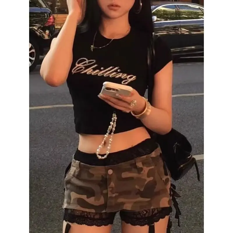 

Джинсы с низкой посадкой для женщин Джинсы Брюки Женские кокетливые джинсовые шорты Летняя одежда Shoujo Girl Style Jorts Женские расклешенные джинсы Y2k