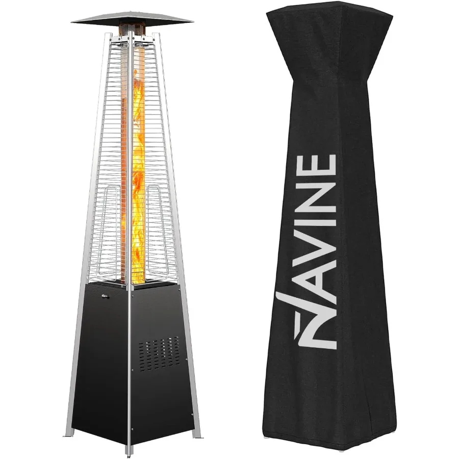 

Уличный пропановый обогреватель для патио 48 000 BTU со съемными колесами и защитным чехлом для террасы, сада, у бассейна, черный дизайн