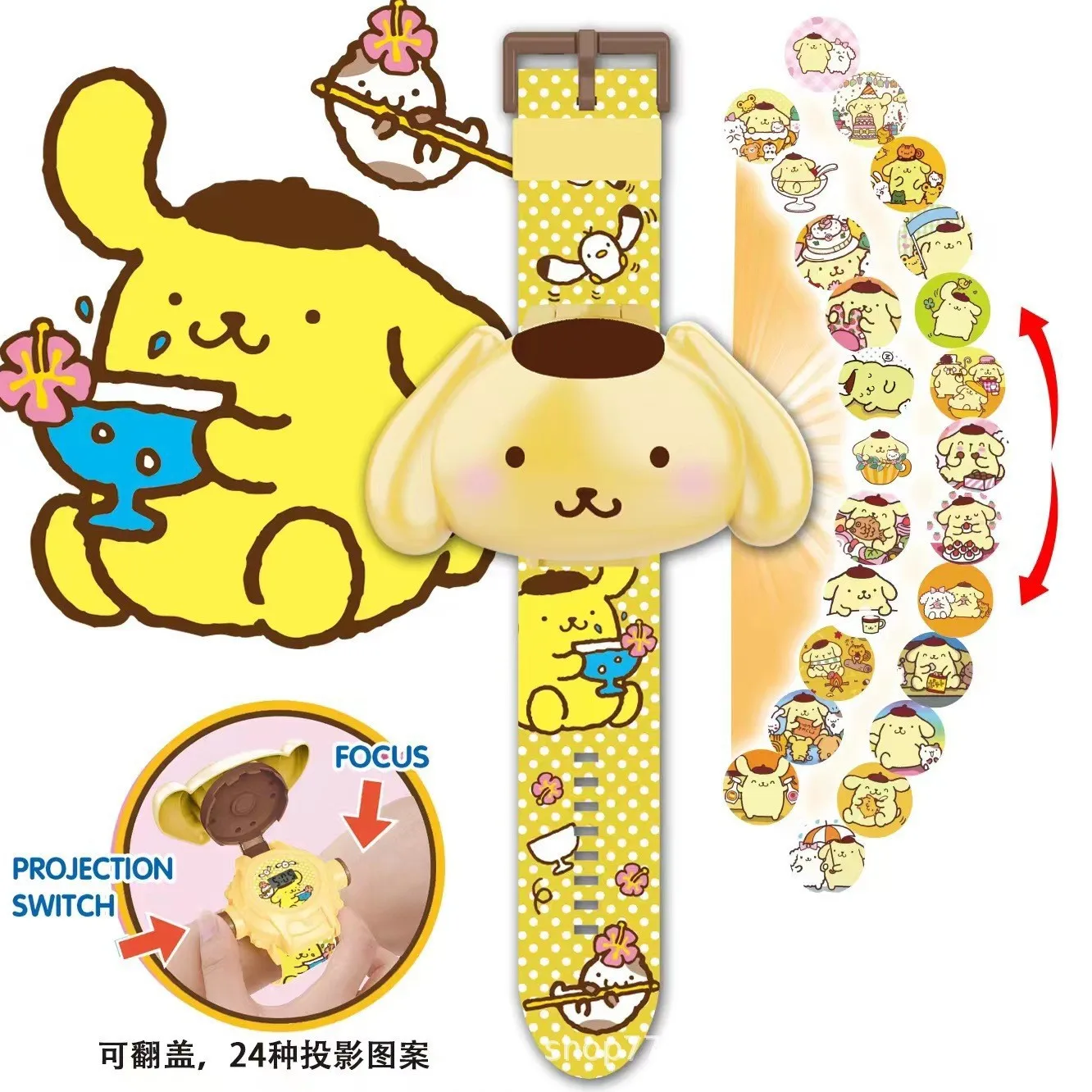 Sanrio Hello Kitty Toys Set 3D Projection Digital Watch Cinnamoroll Kuromi Melody Anime Action Figures Model Toy Kid Gift