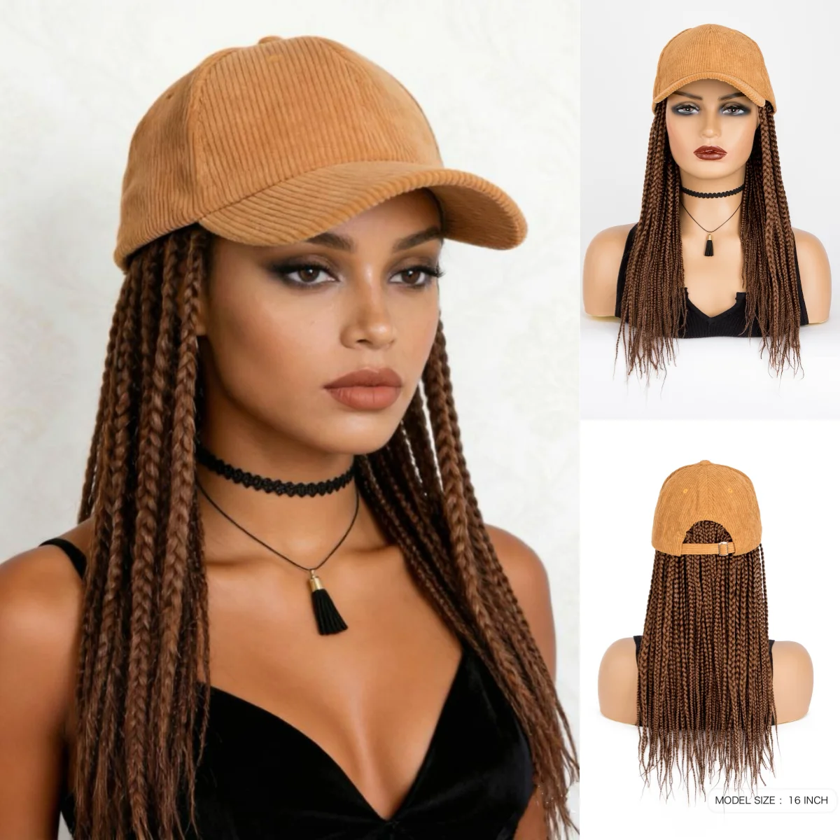 

WIGERA Synthetic 16Inch Long Brown Box Braiding With Baseball Cap With Braids Hair Extensions For Black Woman