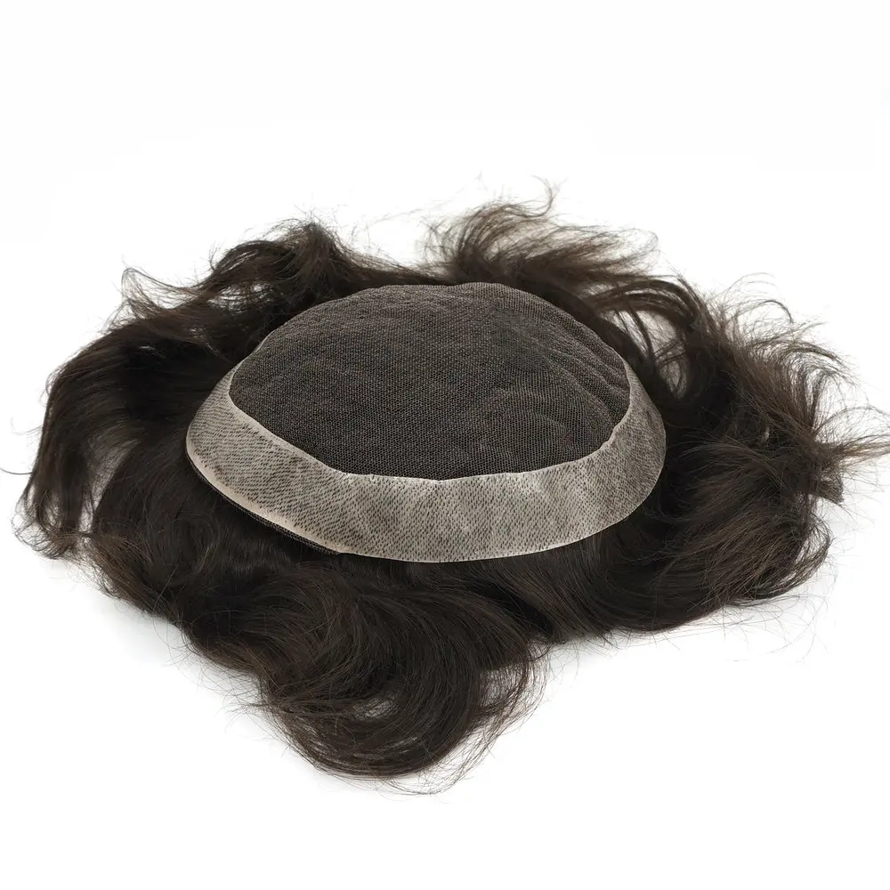 

Mens Toupee Hair Pieces For Men Swiss Lace Pu Perimeter Indian Remy Hair System LA