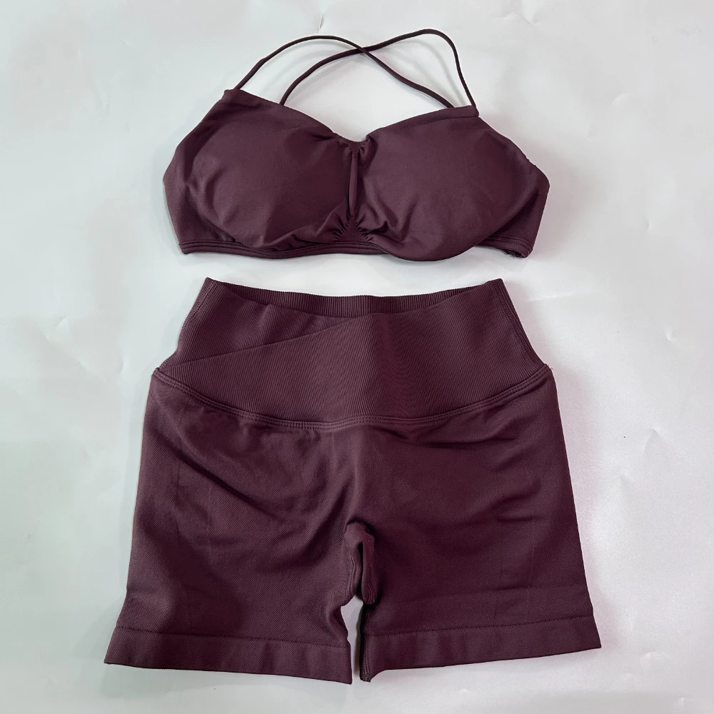 Pericic Gym-Set für Damen: Sporttop, High-Waist-Shorts mit Raffung, nahtlos, Fitness-BH, Sportanzug, Workout-Set, Sportbekleidung, 2-teiliges Set – Detail 13