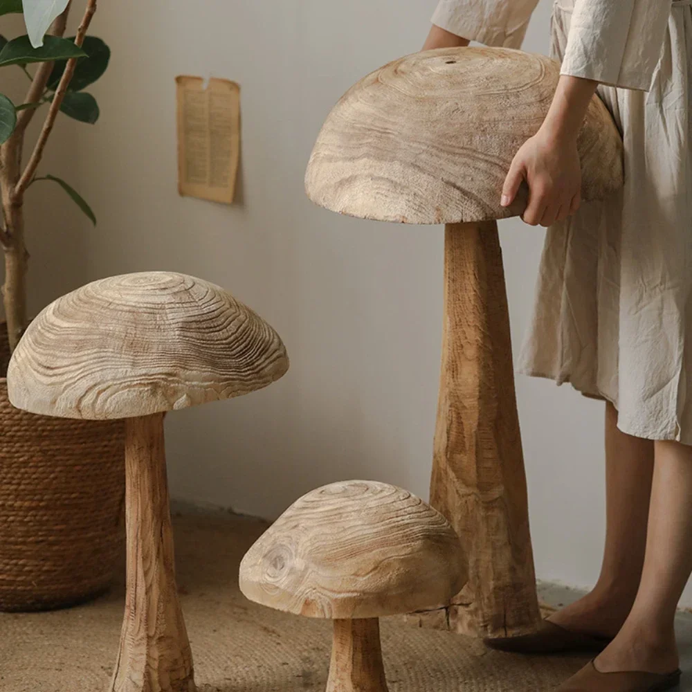 Wooden Mushroom Decoration Style Retro Solid Wood Bed & Breakfast Style Decoration Yard Floor Big Decorations Courtyard