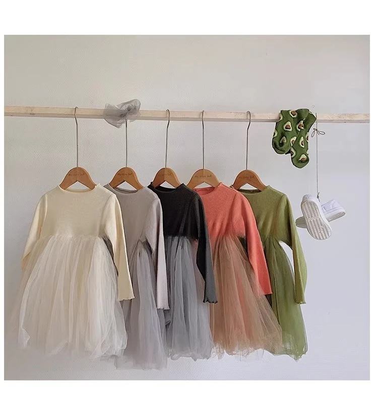 

Новые весенние вязаные платья-принцессы из фатина для девочек, модные детские платья