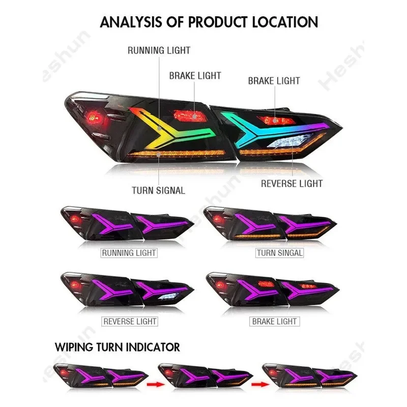 Camry-Paire de feux arrière de marqueur électronique, 8e génération, 2018-2023 RVB, LE SE XLE XSE TRD