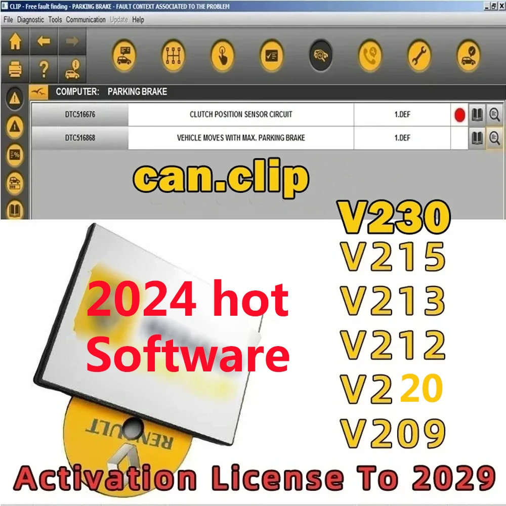 2024 hot SW V215 V213 V212 V230 V209 V220 For Renault Can Clip Diagnostic Tool Free Gifts +Reprog V191+Dialogys V4.72 Automotive