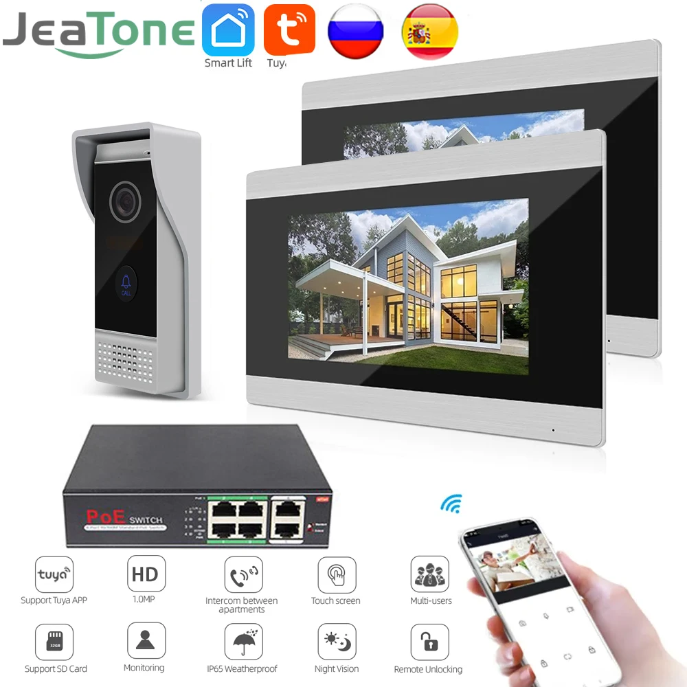 Jeatone Tuya Smart 7Inch Touch Screen Video Door Phone Intercom Doorbell WiFi Wireless Doorbell Camera for Access Control System