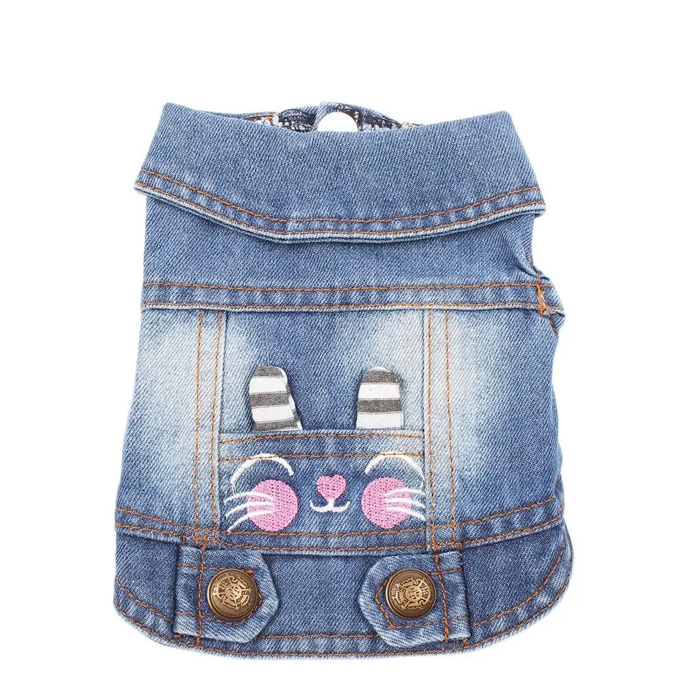 Dog Pet Jeans Jacket New Cute Face Blue Denim Coat Vest Puppy Clothes Apparel 6 Sizes 2 Design