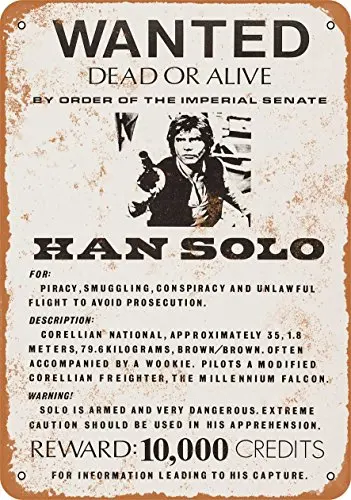 Metal Sign - 1977 Han Solo Wanted Poster - Vintage Look