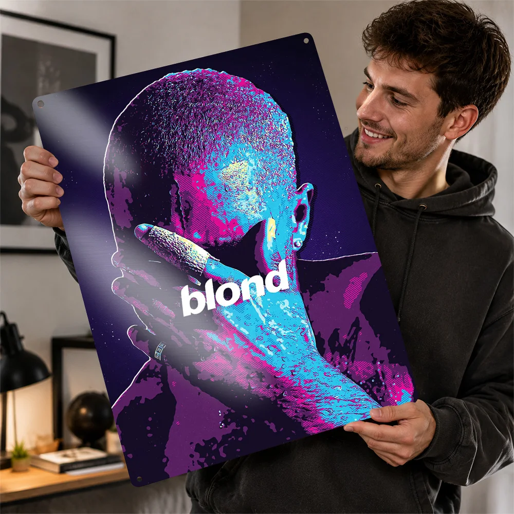 Frank Ocean Blond Album Cover Art 3D Printed Texture Poster Personalized Wall Art Retro Metal Tin Signs for Vintage Decor Room
