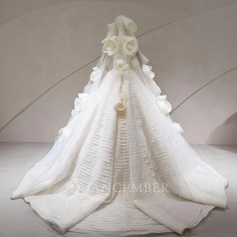 Customized White Wedding Dresses Strapless Sleeveless Puffy kirt Elegant Organza Women's Bridal Dress Vestido de novia