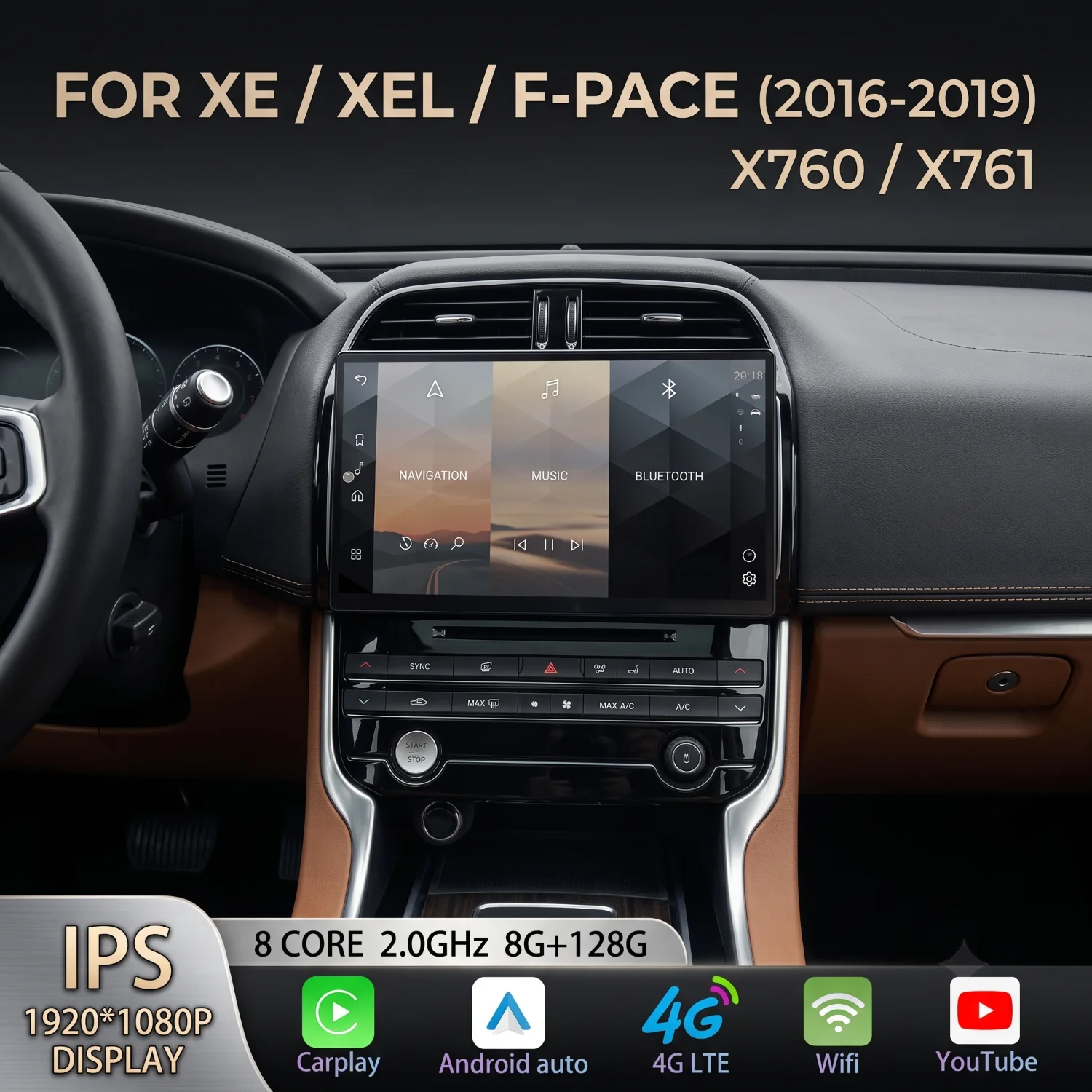 13 inch For Jaguar XE/F-PACE X761 2016-2019 4G WIFI GPS Radio Player Wireless Carplay And Auto Android 14 Navigation Multimedia