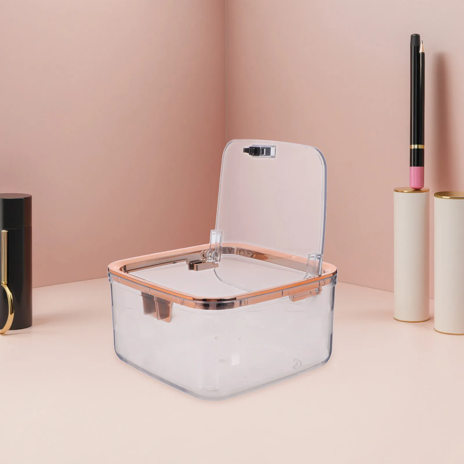 

Desktop Trash Can Mini Wastebasket for Vanity Plastic with Lid Bin Cover Storage Box
