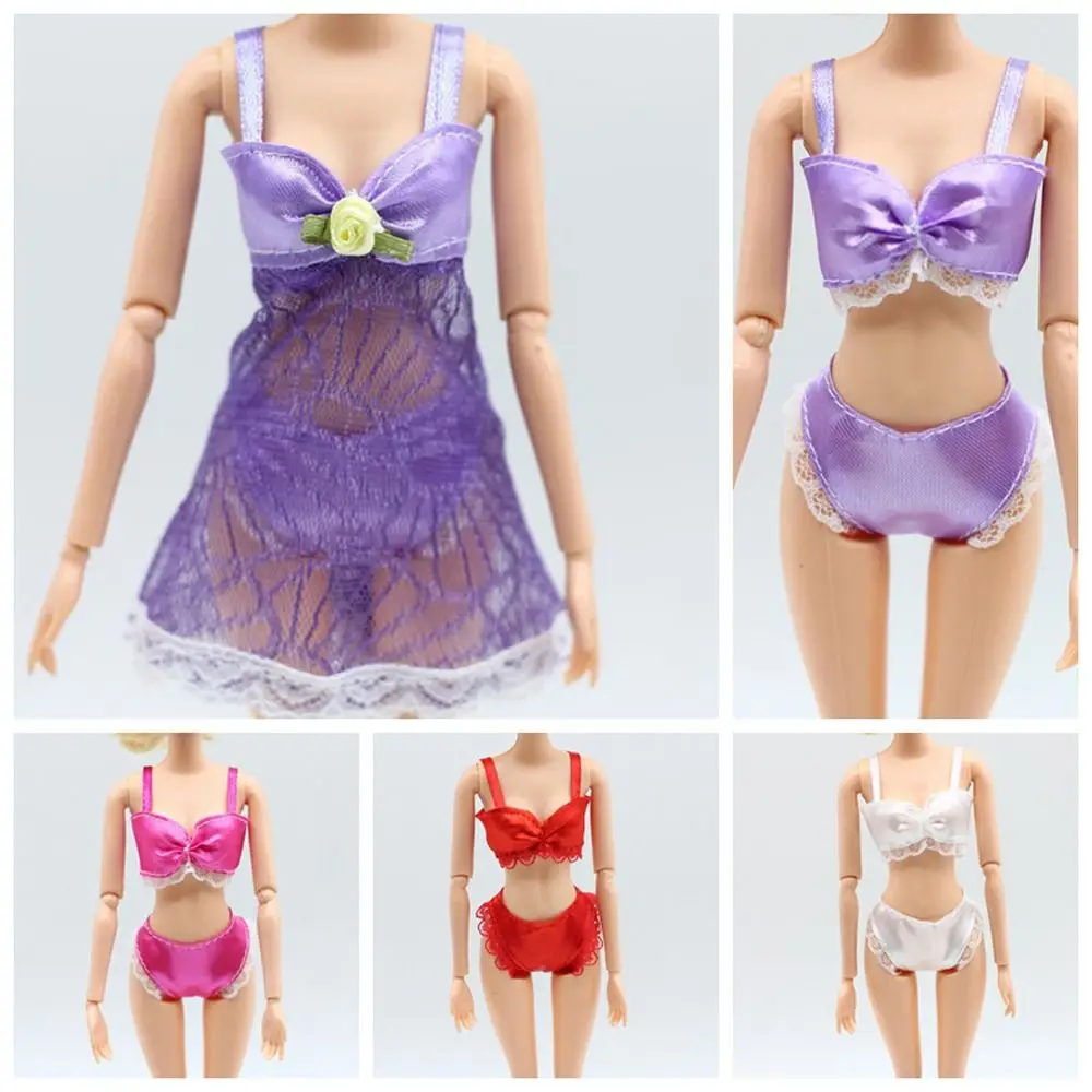 

Cloth 3 in 1 Doll Pajamas Skirt Lace Night Dress Doll Bra Underwear Colorful Homewear Doll Lingerie Playing House