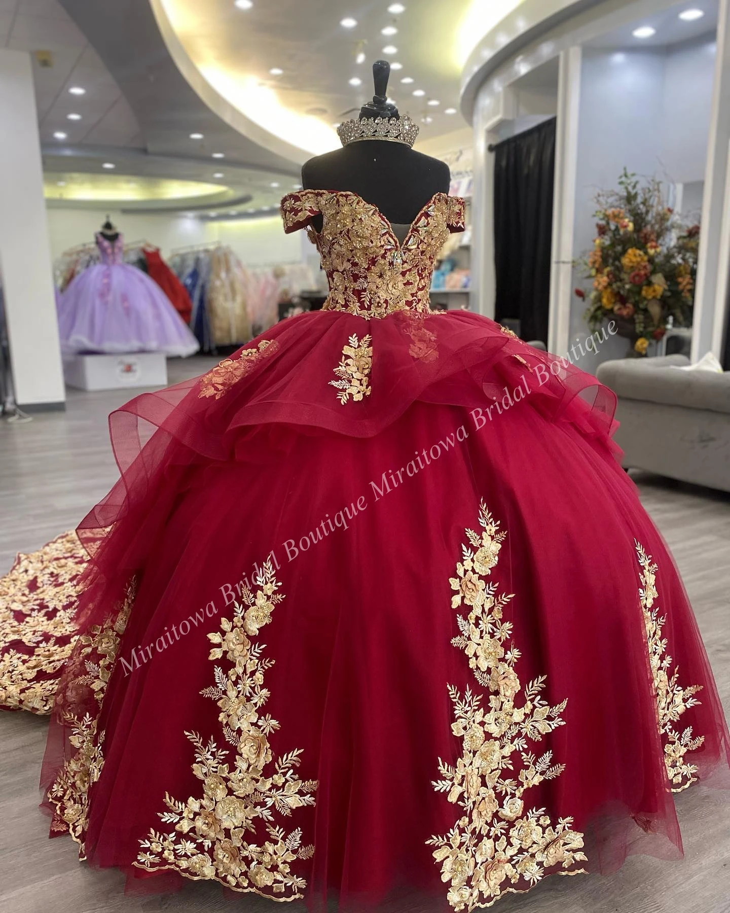 Rot/Gold Quince anera Kleid 2024 Spitze Applikationen Charro mexikanische Quitte süß 15/16 Geburtstags feier Kleid für 15. Mädchen Prom Vestido