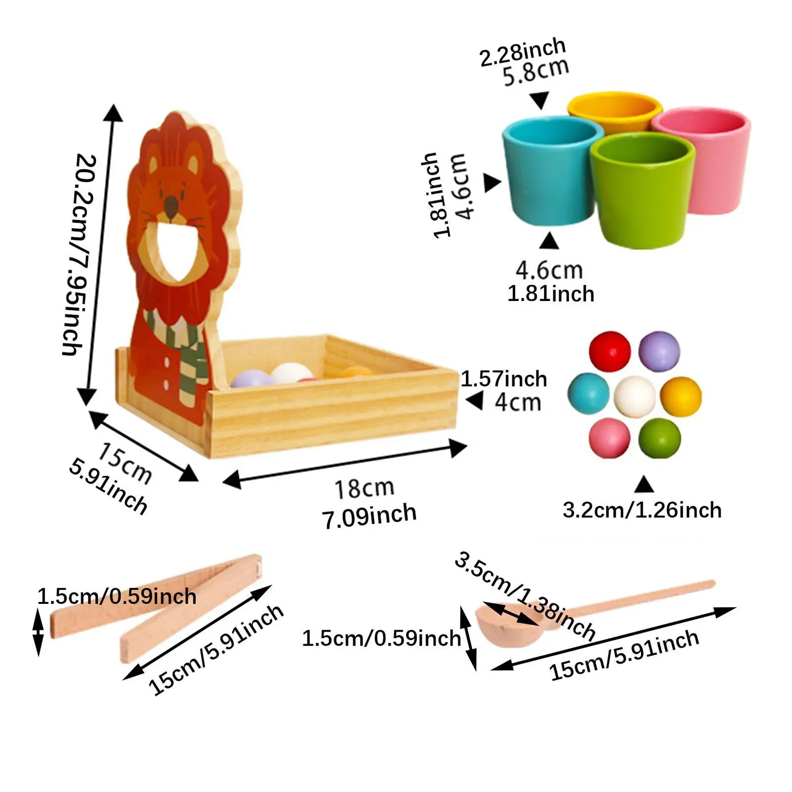 Bolas en tazas Bola de clasificación de color arcoíris en taza, motor fino, clasificación y conteo de colores, juguete de bola de arcoíris de madera para bebés y niños