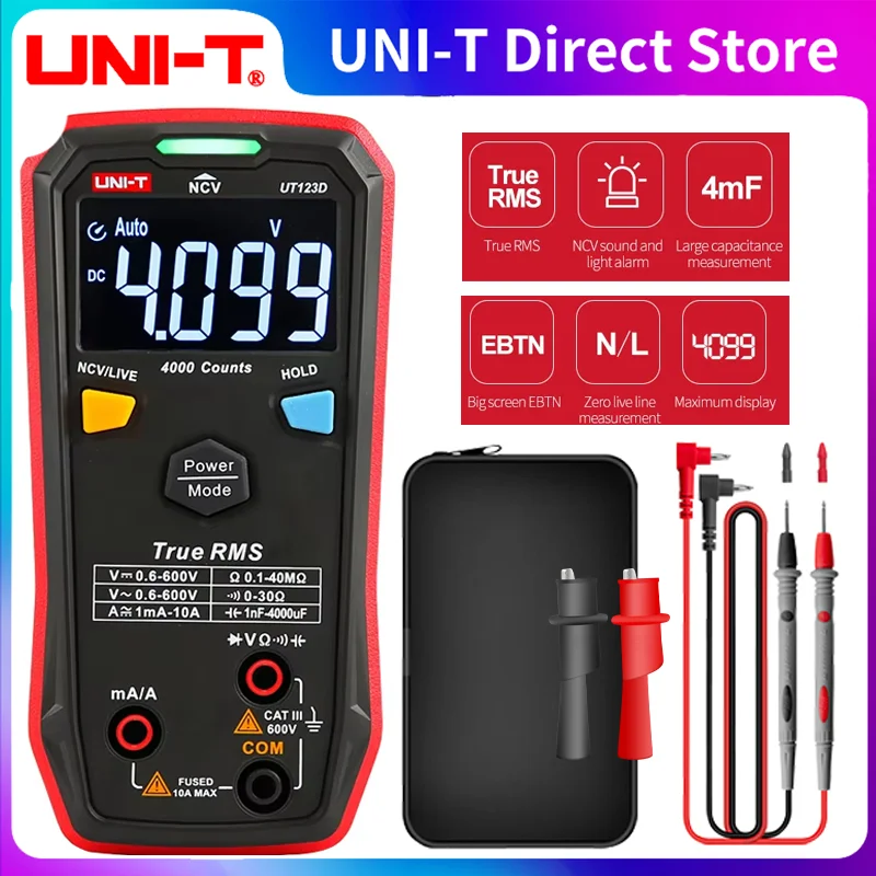 UNI-T цифровой умный мультиметр UT123D True RMS EBTN дисплей DC AC напряжение ток тестер емкость измерительные приборы