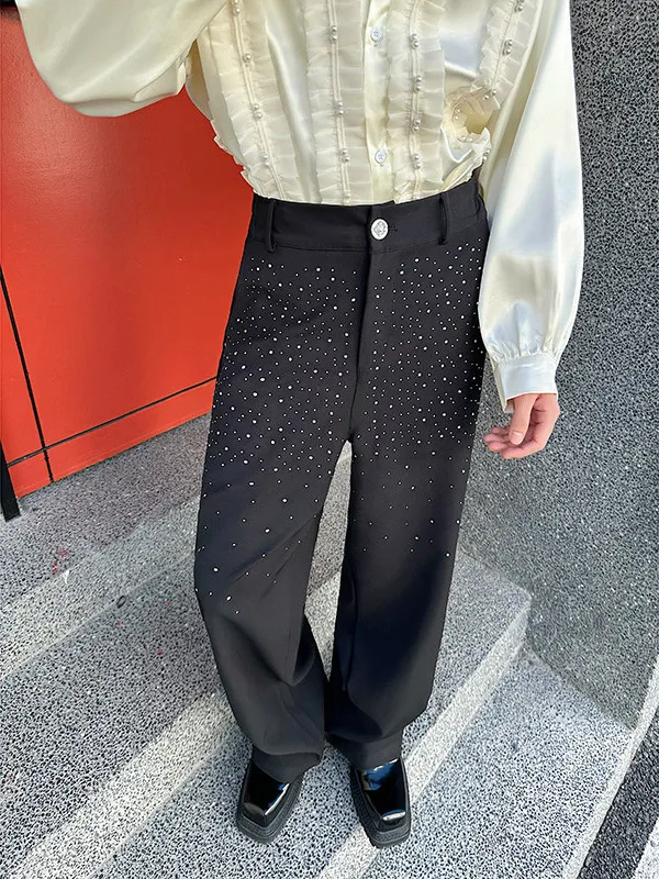 

Мужские брюки прямого кроя в пол с блестящим дизайном, роскошные, модные, универсальные, для повседневного и делового стиля