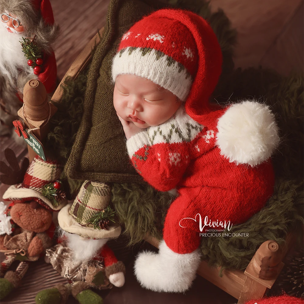 Accesorios de fotografía de vacaciones para recién nacidos, disfraz de Papá Noel infantil, accesorios de fotografía para estudio de bebé para tema navideño, accesorios de escena de Navidad