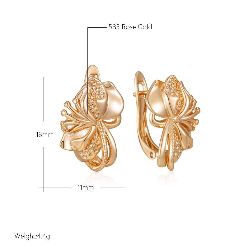 Wbmqda Vintage Glossy Flower Dangle Earrings For Women 585 Rose Gold Color Delicate Pattern Carving Simple Fashion Daily Jewelry