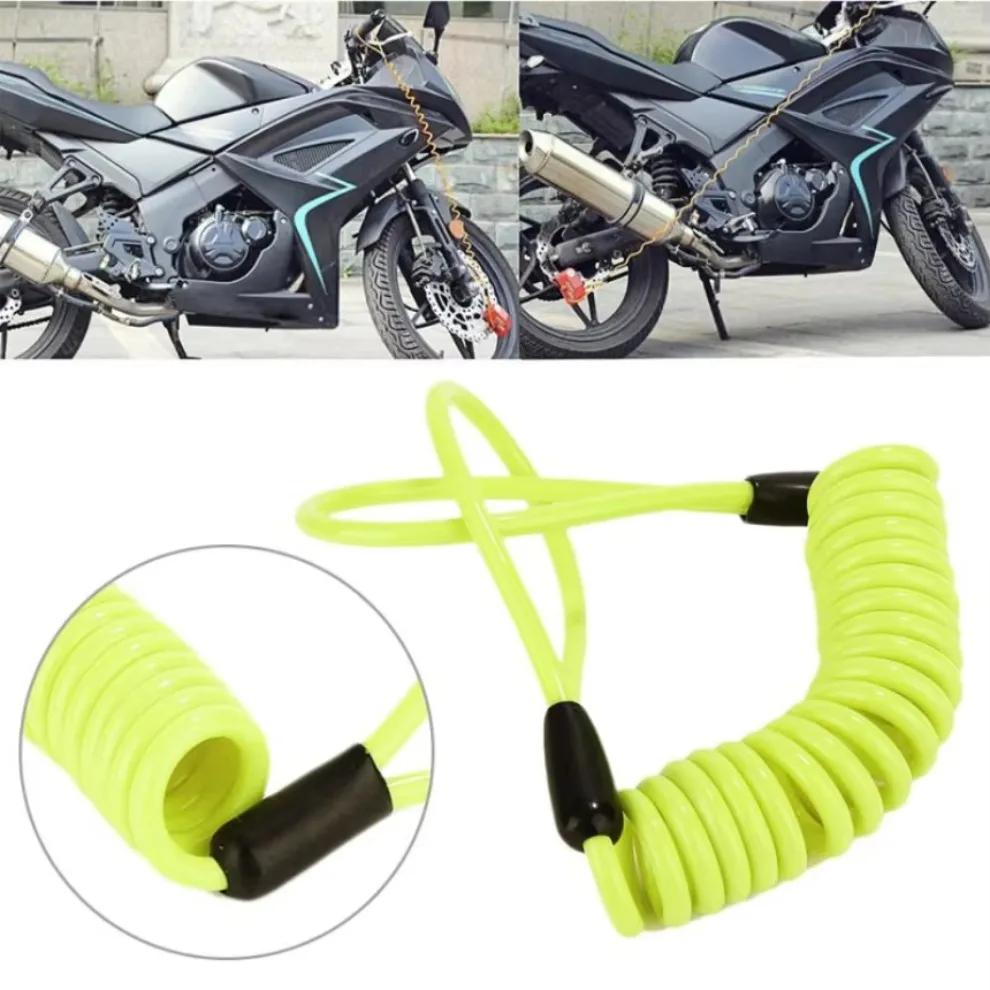 120cm Bike Scooter Motorcycle Motorbike Disc Lock Reminder Coil Cable Bicycle Security Spring Reminder Cable Yellow 1pcs