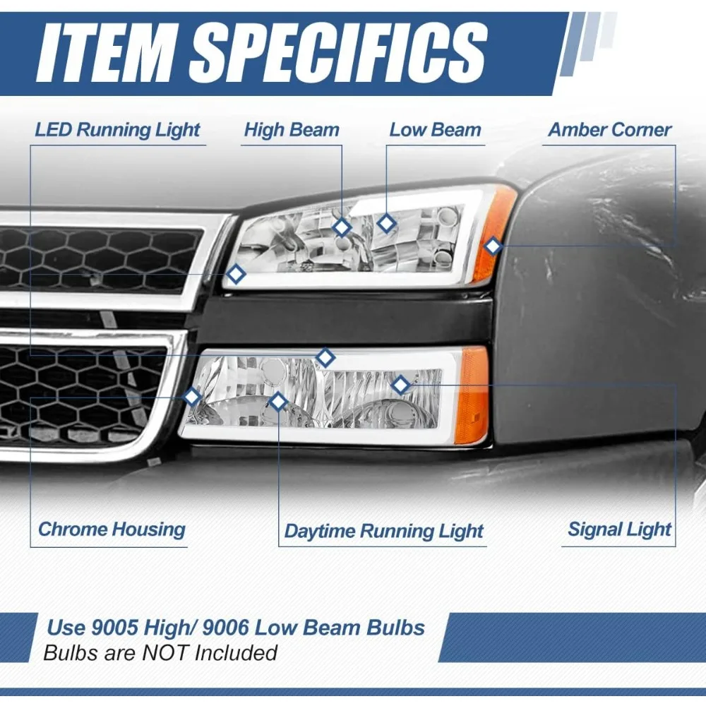 LED DRL Headlight Lamps Compatible with Chevy Silverado Avalanche  Chevy Silverado Classic Models Driver and Passenger Side