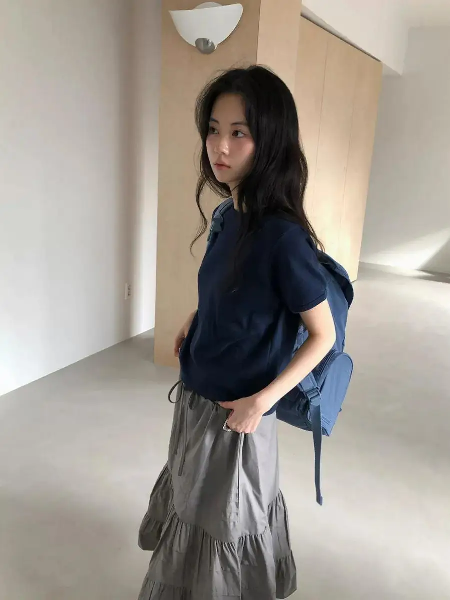 Slim Fit round Neck Short Sleeve T-Shirt Women's Basic Style Short Length Casual Cotton Top Quick Delivery Dongda Gate Baby S...