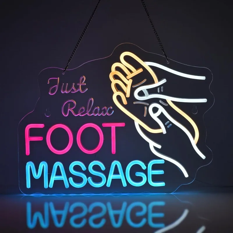 XM Foot massage neon light wall decoration foot relaxation massage room foot bath spa salon health center, USB powered dimmable