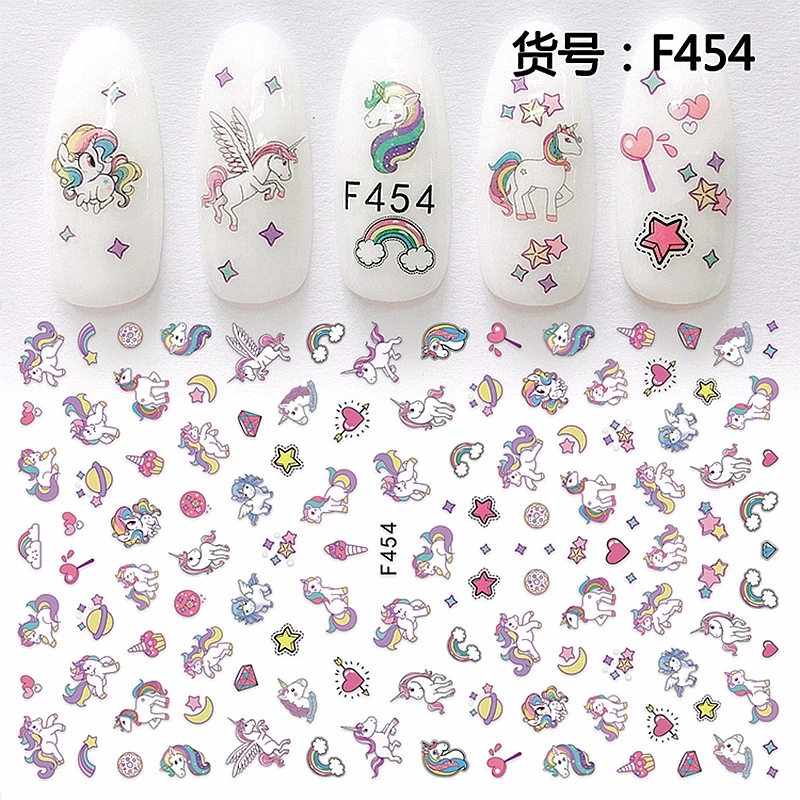 Self Adhesive Flower Unicorn Pattern Nail Art Decorations Stickers And Decals Acrylic Manicure Nails Supplies Tool HQ