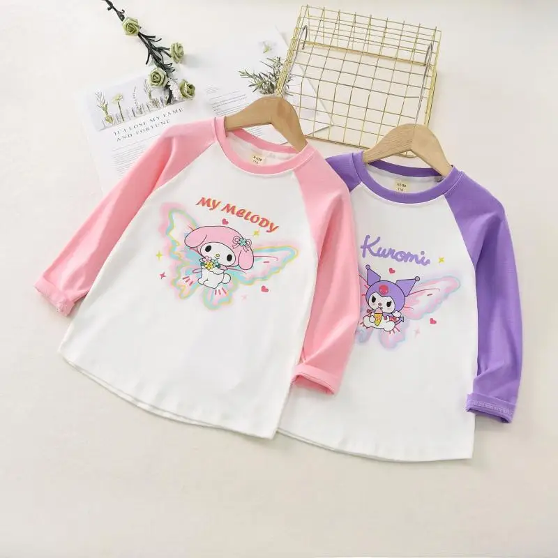 New Sanrio Kuromi My Melody Cartoon Cute Girl Pure Cotton Long Sleeved T-Shirt Printed Top Loose Western Style Middle Aged Boy