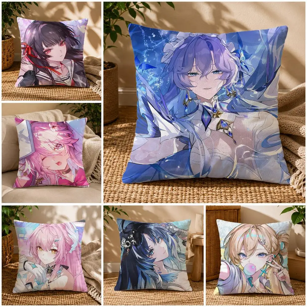 GAME‑Wuthering Waves Cushion Cover Soft Short Plush Zippered Cushion Covers 40/45/50cm Square Decor for Sofa Home