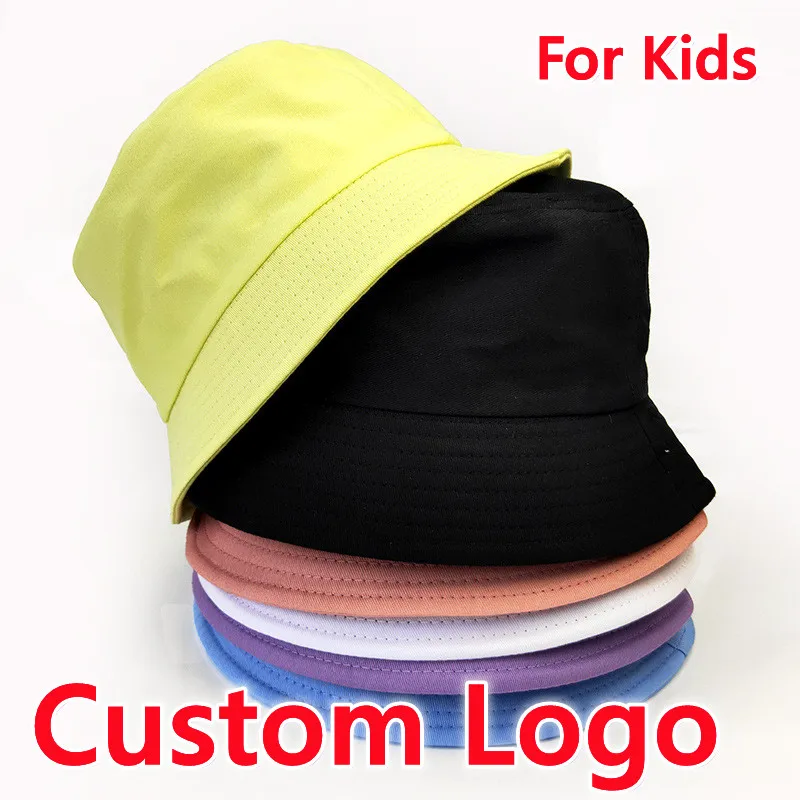 

Custom Logo Children Cotton Bucket Hats Girl Boy Summer Sunscreen Panama Hats Pure Color Outdoor Fisherman Hat Beach Cap