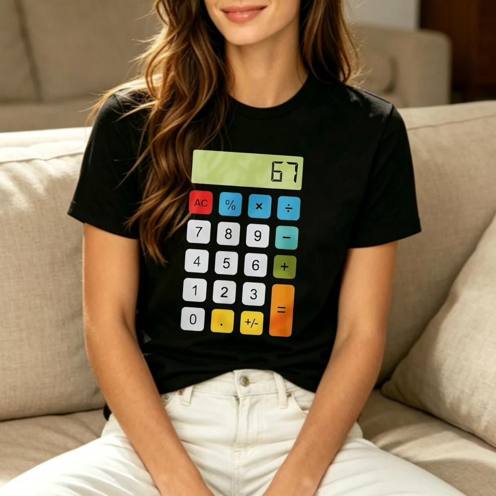 Calculator 67 Funny Math Meme Graphic T Shirt Unisex Kids Simple Daily Casual Top
