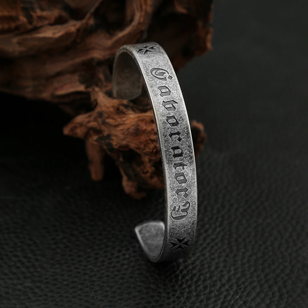 Vintage Black Heart Sutra Mantra Bracelets For Men Stainless Steel Sanskrit Embossed Buddhist Scriptures Bangles Fashion Jewelry